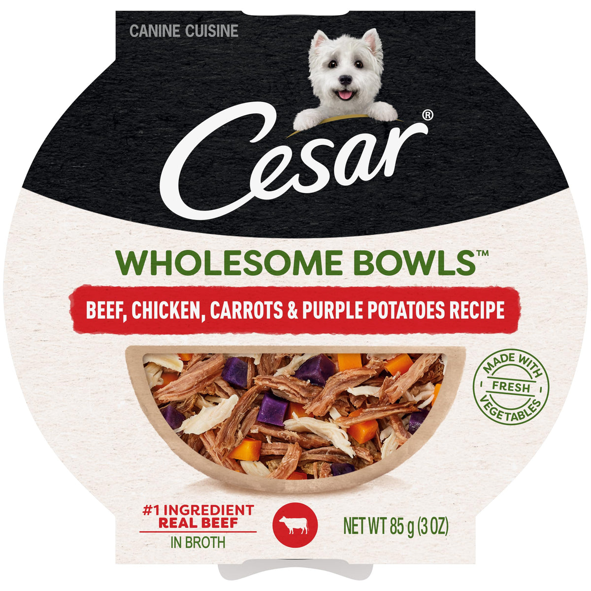 CESAR WHOLESOME BOWLS Adult Wet Dog Food, Beef, Chicken, Purple Potatoes & Carrots, 3 oz., Pack of 10
