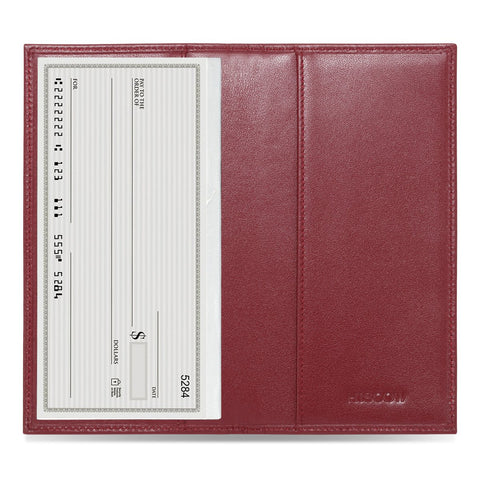 HISCOW Leather Checkbook Cover for Women & Men - Italian Calfskin (Wine Red)