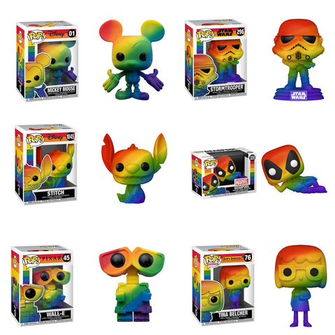 Funko Pop! Pride Set of 6 Rainbow: Stitch, Tine Belcher, Stormtrooper, Deadpool, Mickey Mouse and Wall-E