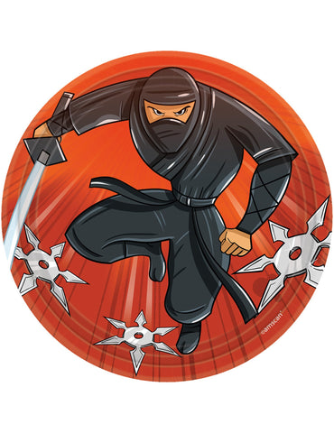 amscan Boys Ninja Birthday Round Paper Plates (Pack of 8), Black, 7"