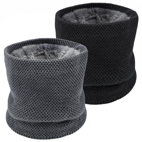 lifwimner 2PCS Winter Neck Warmer Fleece Infinity Snood Scarf for Mens Women Thermal Knittted Neck Gaiter for Cycling Motorcycle Ski Sports(Black+Grey)
