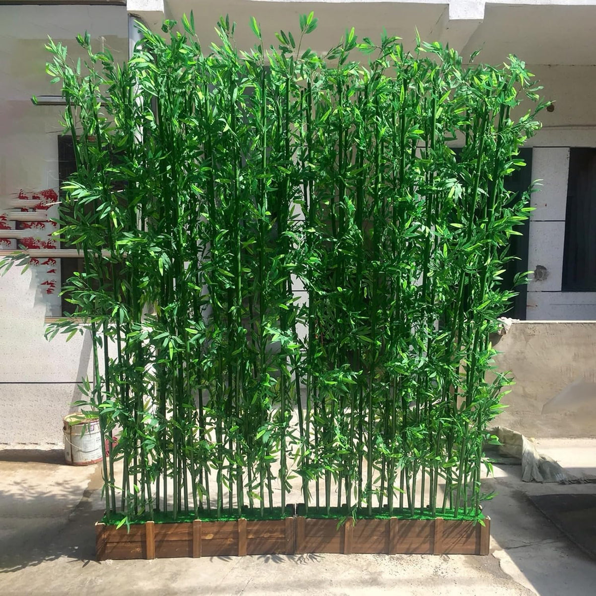 LINCYS Patio Deck Artificial Plant Greenery Wall, Tall Wall Privacy Fence Faux Bamboo Tree, Simulation Artificial Bamboo Plants Screen, Detachable Bamboo Tree with Wooden Base,H-1.8m-Base-1.2m-20Pole