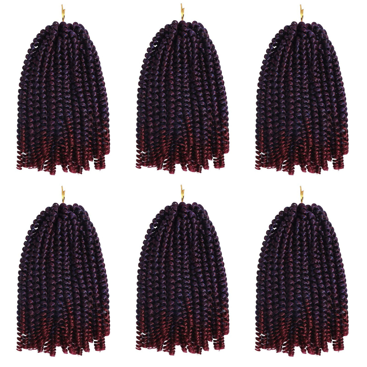 Spring Twist Hair 8 inch 6 Packs Spring Twist Crochet Hair Fluffy Passion Twist Hair Synthetic Braiding Hair Extensions (8inch(6 packs), #wine)