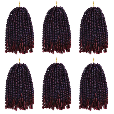 Spring Twist Hair 8 inch 6 Packs Spring Twist Crochet Hair Fluffy Passion Twist Hair Synthetic Braiding Hair Extensions (8inch(6 packs), #wine)