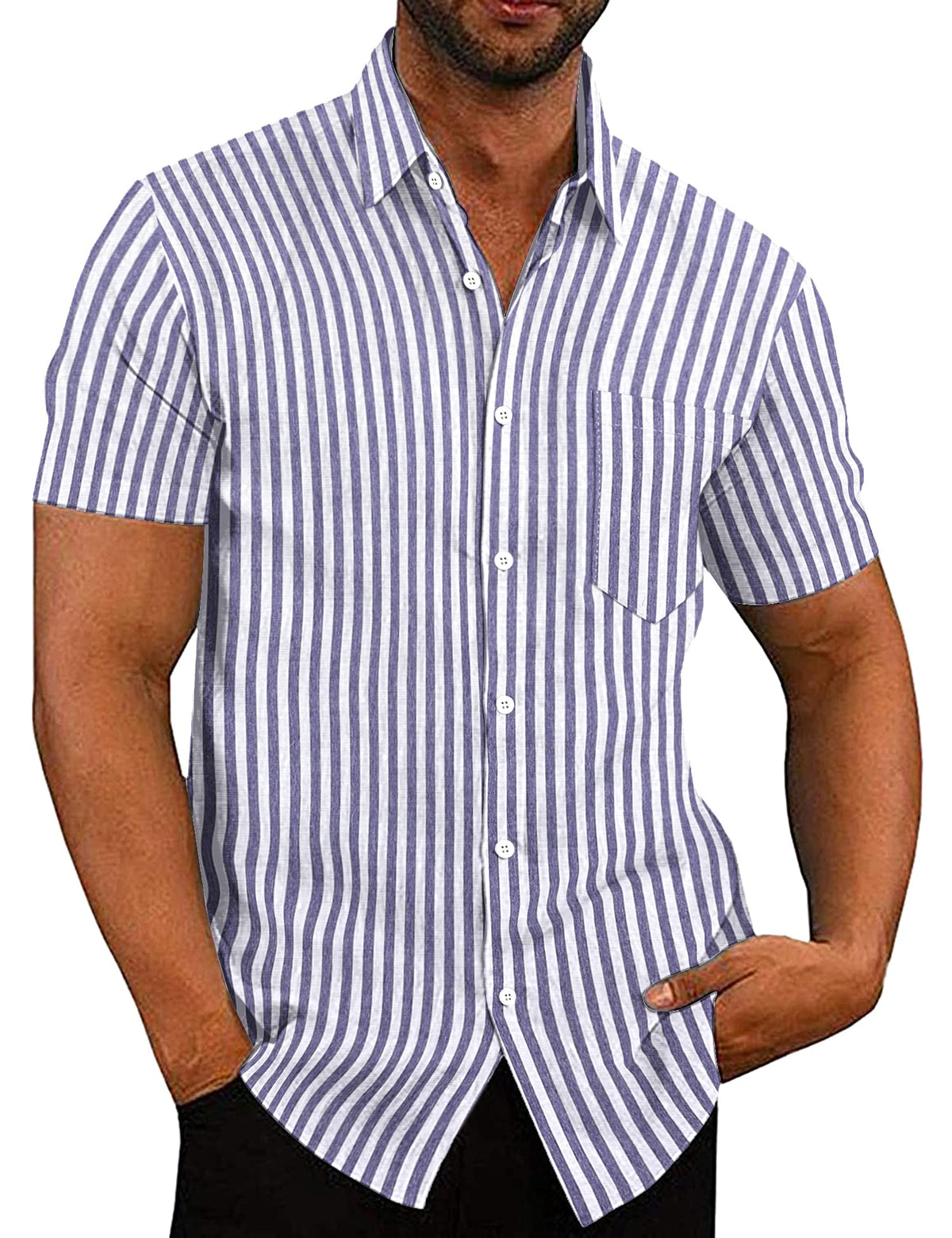 COOFANDY Men's Western Casual Shirt Button Up Basic Solid Linen Business Shirts