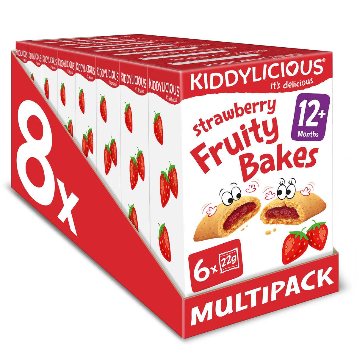 Kiddylicious Strawberry Fruity Bakes - Delicious Snacks for Kids with Real Fruit Centre - Suitable for 18+ Months - 8 Packs of 6 (48 Total)