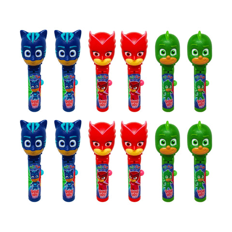 Pop Ups! PJ Masks Lollipop Holder | Collectable PJ Masks Toy Lollipop Case | Party Favors for Halloween, Goodie Bags, PiÃ±ata Candy, Game Prizes | Owl, Gecko and Cat Bulk Set of 12 | Lollipops Included
