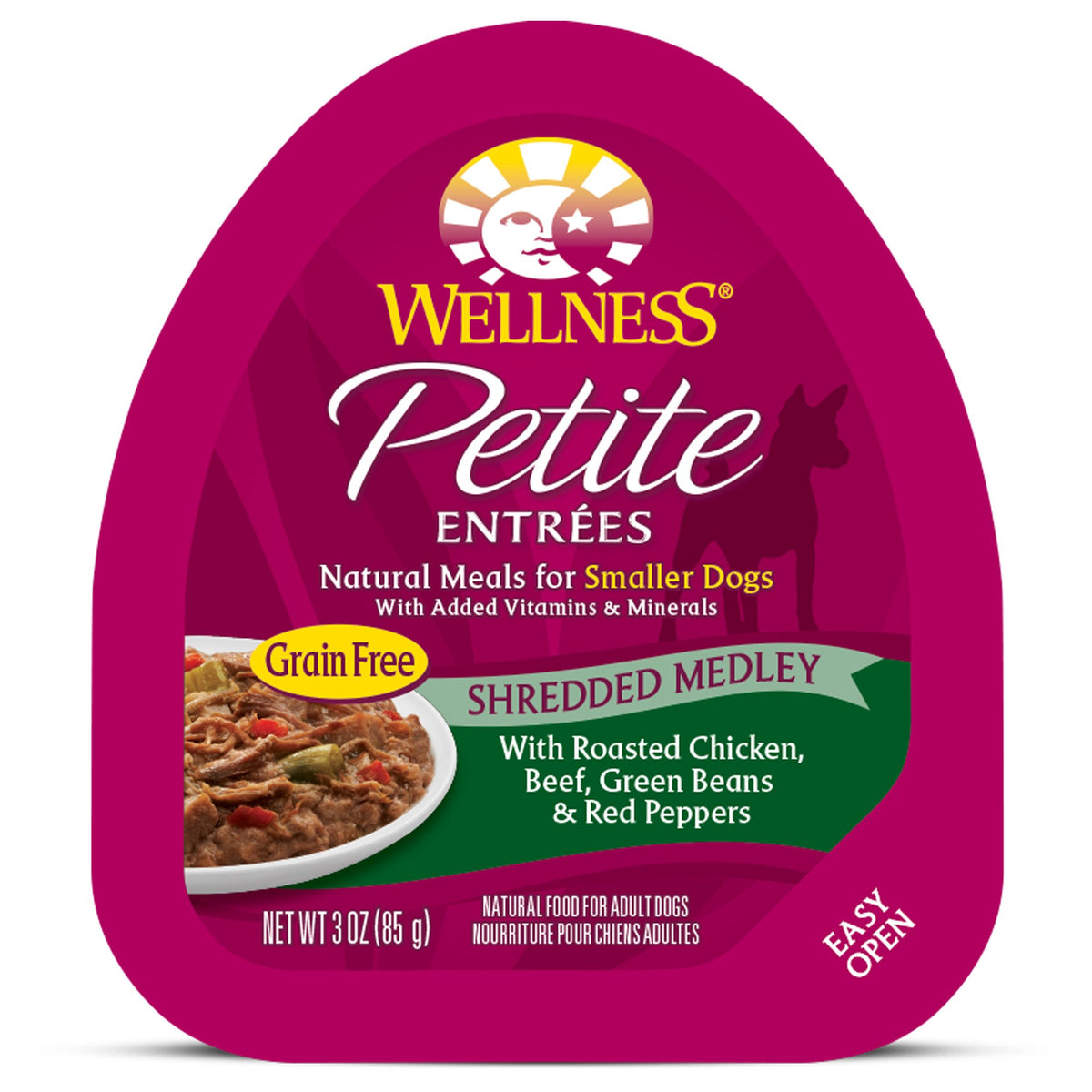 Wellness Petite Entrees Shredded Medley Grain Free Natural Wet Small Breed Dog Food, Roasted Chicken & Beef, 3-Ounce Cup (Pack Of 24)