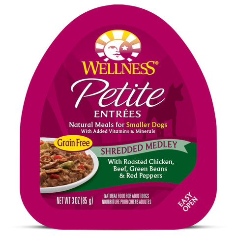 Wellness Petite Entrees Shredded Medley Grain Free Natural Wet Small Breed Dog Food, Roasted Chicken & Beef, 3-Ounce Cup (Pack Of 24)