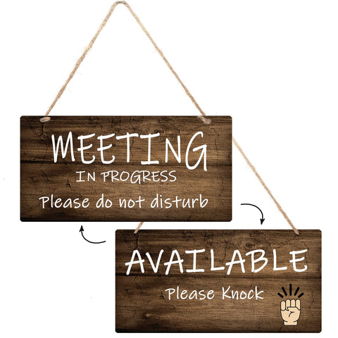 WSNIHO in a Meeting Sign for office Door, Welcome Please Knock Door Sign Plaque, Hanging Wooden Rustic Double-sided- Ideal for Office, Hotel,Clinic, School, Class