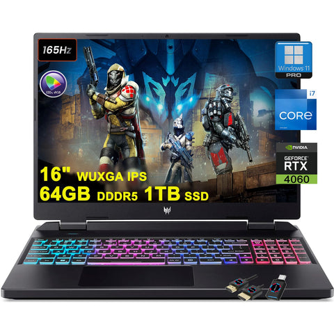 acer Predator Helios Neo 16 Gaming Laptop | 16" WUXGA IPS 165Hz 100% sRGB | Intel 14-Core i7-13650HX | 64GB DDR5 1TB SSD | GeForce RTX 4060 8GB | RGB Backlit Killer AX1650 Win11Pro w/DLCA Accessory