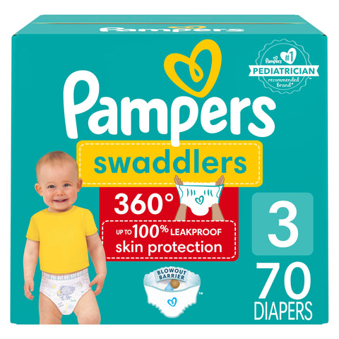 Pampers Swaddlers 360 Pull-On Diapers, Size 3, 70 Count for up to 100% Leakproof Skin Protection and Easy Changes
