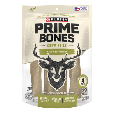 Purina Prime Bones Made in USA Facilities Limited Ingredient Medium Dog Treats, Chew Stick With Wild Venison - (6) 4 ct. Pouches