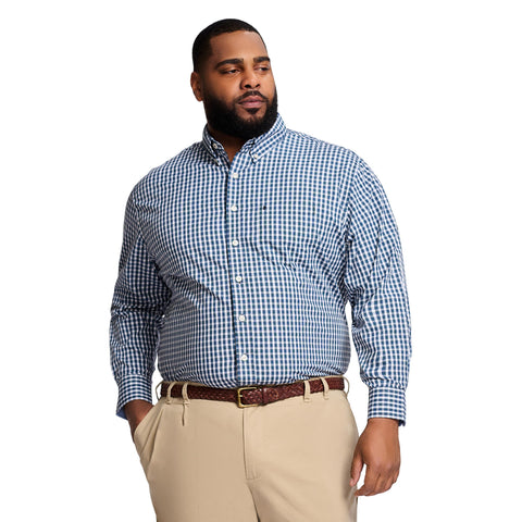 IZOD Men's Big Performance Comfort Long Sleeve Plaid Button Down, Black, X-Large Tall