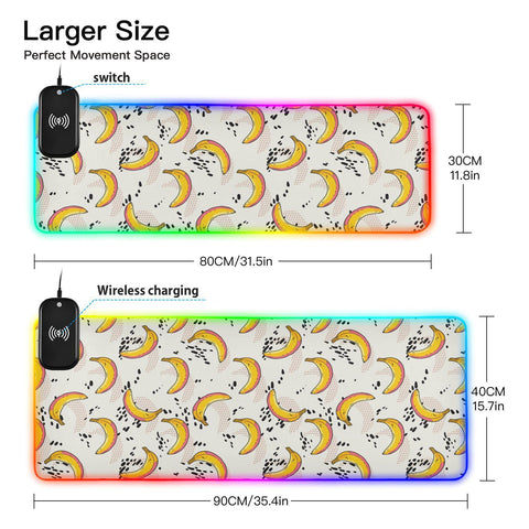 Banana Wireless Charging Mouse Pad for Mobile Phone Extra Large Gaming Mousepad with 13 Lighting Modes Keyboard Mat for MacBook PC Laptop Desk Office Home Gaming