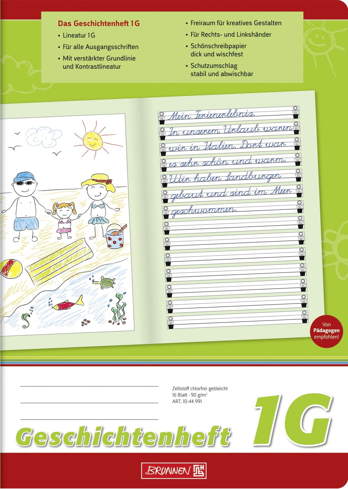 Brunnen 1044991 Story Notebook, Class 1, A4, 16 Pages, Lined, 1G