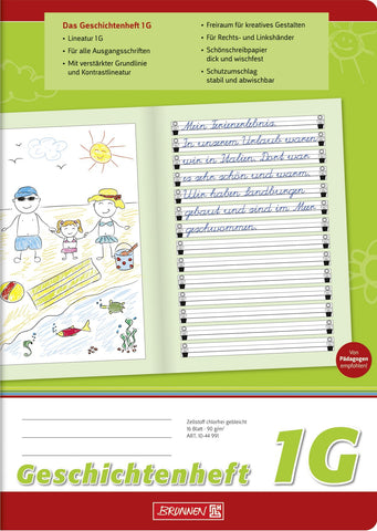 Brunnen 1044991 Story Notebook, Class 1, A4, 16 Pages, Lined, 1G