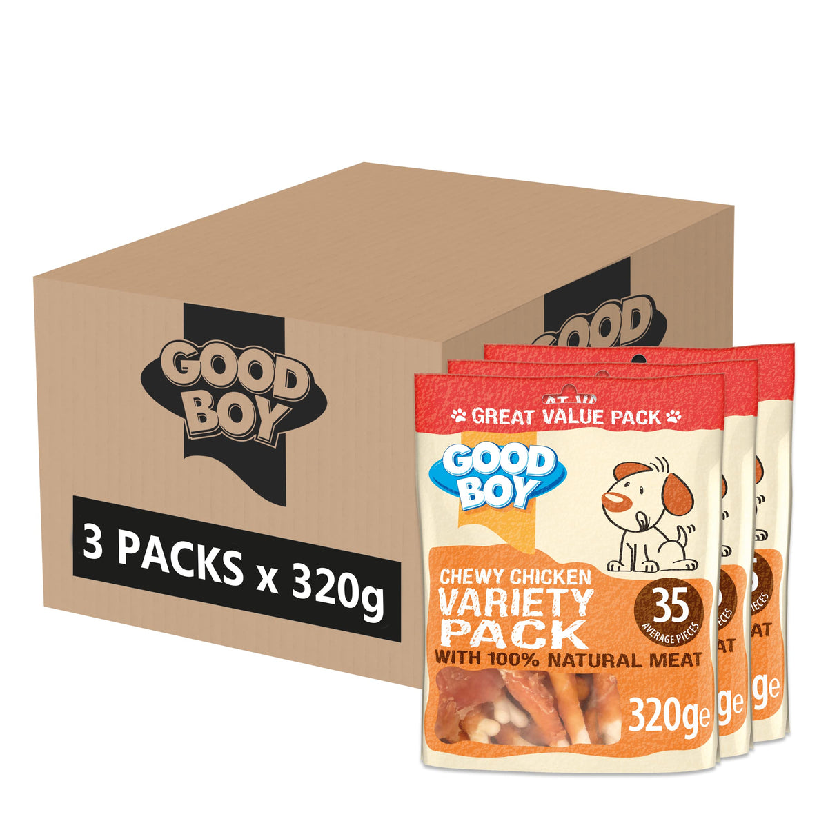 Good Boy - Chicken Variety Dog Treats - Natural Chicken - Low Fat - Box of 3 x 320 g