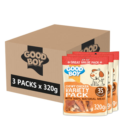 Good Boy - Chicken Variety Dog Treats - Natural Chicken - Low Fat - Box of 3 x 320 g