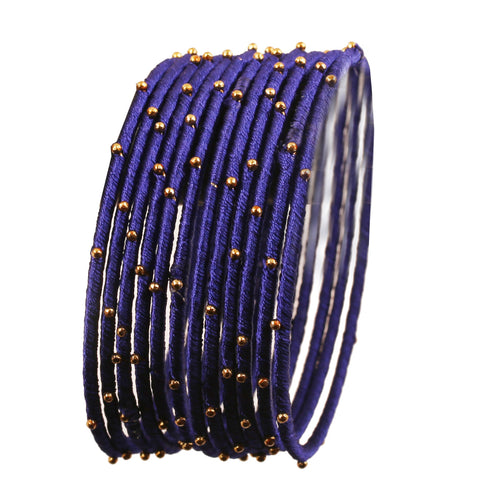 NEW! Touchstone "Silk Thread Bangle Collection" Indian Bollywood Handcrafted Faux Silk Thread Golden Beads Exotic Look Fire Yellow Designer Bangle Bracelets Set of 12 For Women.