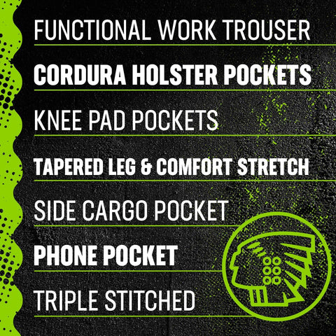 Apache Workwear Men's Site Trouser | ATS 3D Stretch Holster Trouser | Grey/Black 31L x 32W | Cordura Side Cargo Pocket | Low Rise Comfort Waist | Reinforced Hem Knee Pad and Phone Pocket