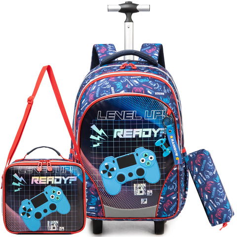 ZBAOGTW Rolling Backpack for School Backpack with Wheels Kids Backpack for Boys Primary School Daypack Elementary Students Backpacks for Kids with Lunch Box