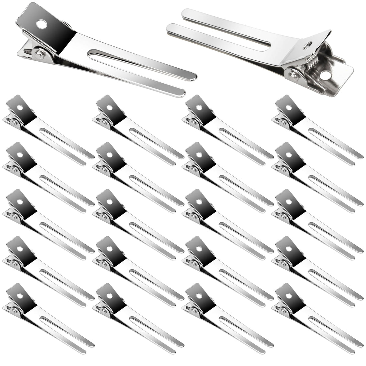 Beayuer Hairdressing Curl Clips 1.8 Inch Double Prong Curl Setting Section Hair Clips Metal Alligator Clip for Hair Bow Great Pin Curl Hairpins Styling Clips Hair Salon Barber Hairstyling (20 Pcs)