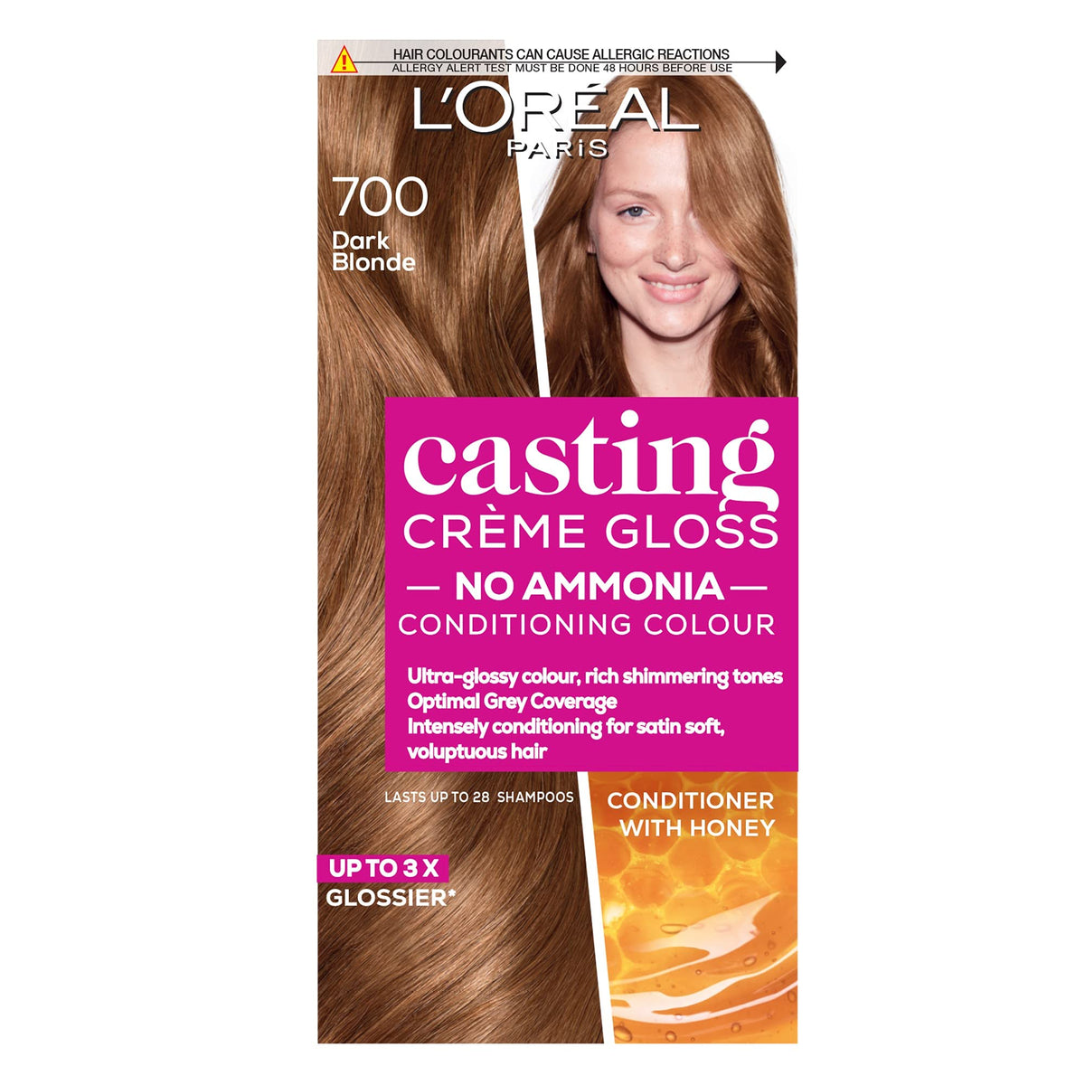 Lâ€™OrÃ©al Paris Ammonia Free Semi-Permanent Hair Dye, 700 Dark Blonde, Glossy Hair Colour, Natural Looking Finish, For up to 28 Shampoos, Casting CrÃ¨me Gloss, 1 Application