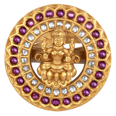 Aheli Elegant Wedding Wear Indian Goddess Laxmi Crafted Faux Stone Studded Adjustable Finger Ring Ethnic Fashion Temple Jewelry Gift for Women