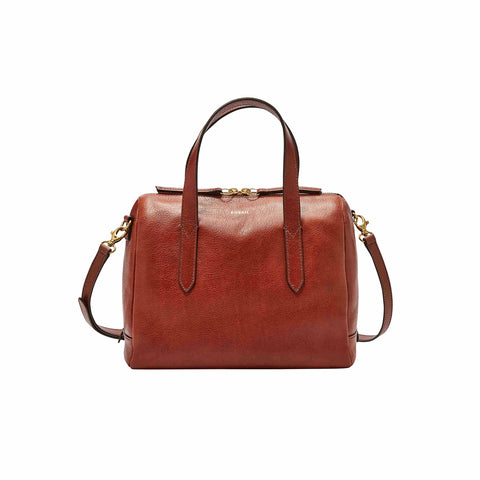 Fossil Women's Sydney Leather Satchel Purse Handbag, Med Brown