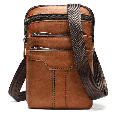 Leather Cell Phone Belt Clip Case Brown, Men Crossbody Cell Phone Shoulder Bag, Vertical Leather Cellphone Waist Belt Pouch Holder Small Crossbody Holster Hip Bum Bag Multiple Pockets with Belt Loop