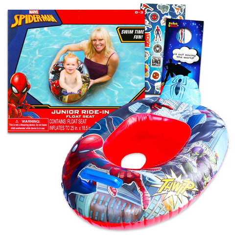 Marvel Spiderman Floatie Bundle - Spiderman Pool Set Pool Floatie for Toddlers Plus Stickers and More (Spider-Man Pool Inflatable)