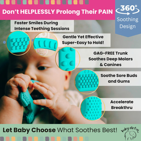 BABY ELEFUN Teething Toys for Baby, Cute, Effective & Easy to Hold BPA Free Silicone Teethers with Gift Package, Elephant Teether Toy Best for Babies 3 6 12 Months, Boy, Girl, Infant, Shower Gifts