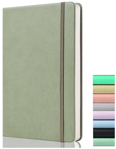 Dotted Notebook A5 - Dotted Journal - 120GSM Thick Paper, 172 Pages, Blank Journal with Back Pocket, Elastic Banded, 2 Mark Ribbons, Premium Hardcover dotted Paper Journal, Light Grey