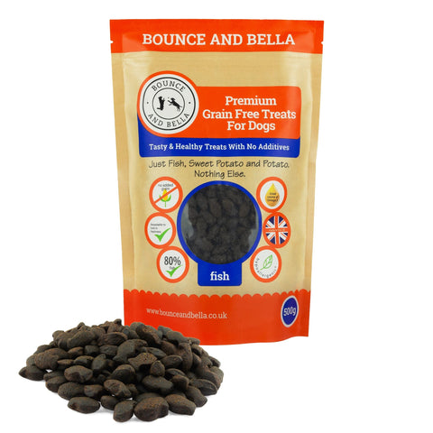 Bounce and Bella Grain Free Dog Training Treats - 1000 Tasty Treat Pack - 80% Steam Cooked Fish 20% Potato & Sweet Potato - Hypoallergenic with Omega-3, Vitamins A & D3 for Healthy Dogs (2 pack)