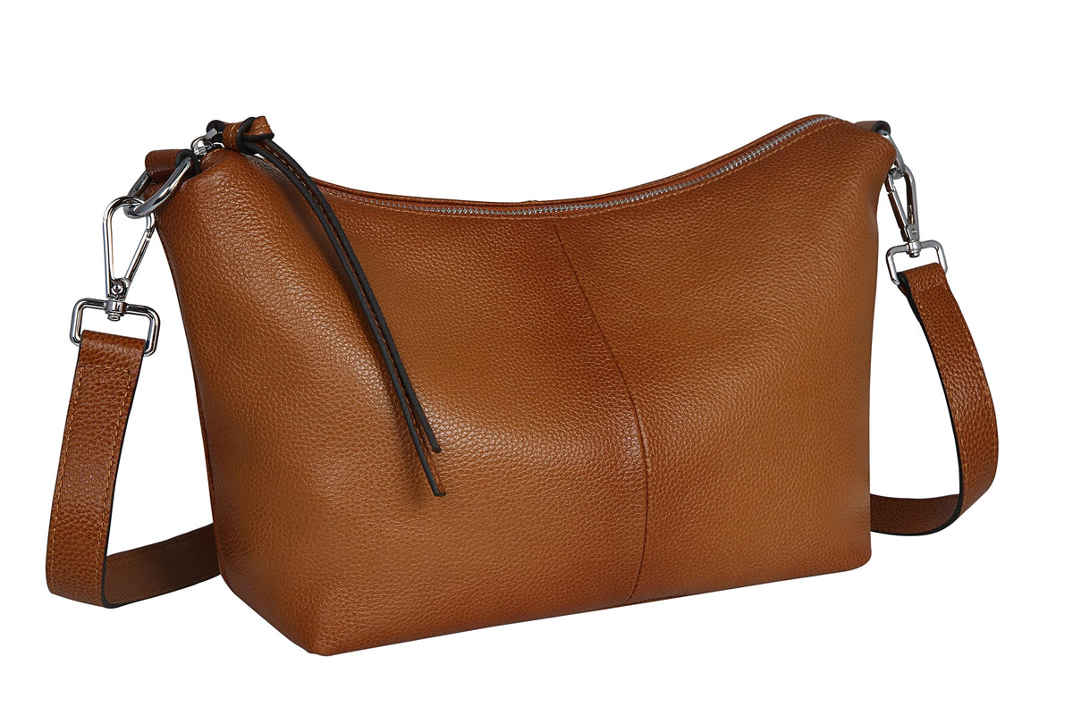 Iswee Shoulder Purse Tote Bag with Pockets Handbag Satchel Crossbody Bags Top Handle Designer Leather Purses for Women, Sorrel, M