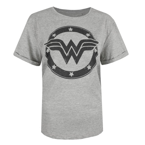 DC Comics Women's Wonder Woman Metallic Logo Regular Fit Crew Neck Short Sleeve T - Shirt, Grey (Sport Grey SPO), 8 UK