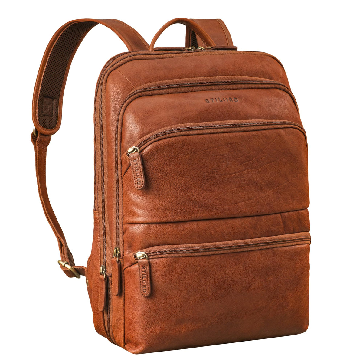 STILORD 'Giuseppe' Slim Leather Laptop Backpack 15.6-16 Inch and DIN A4 Folder Ladies Rucksack Vintage Office Backpack for Men Casual Daypack Genuine Leather, Colour:maraska - brown