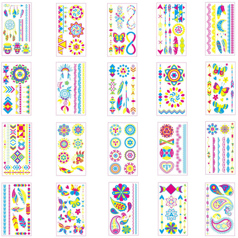 Generic 20 Sheets 160+ Styles Glow in The Dark Temporary Tattoos - Waterproof UV Neon Body & Face Stickers for Adults - Rave Festival Accessories & Party Supplies for Women Men