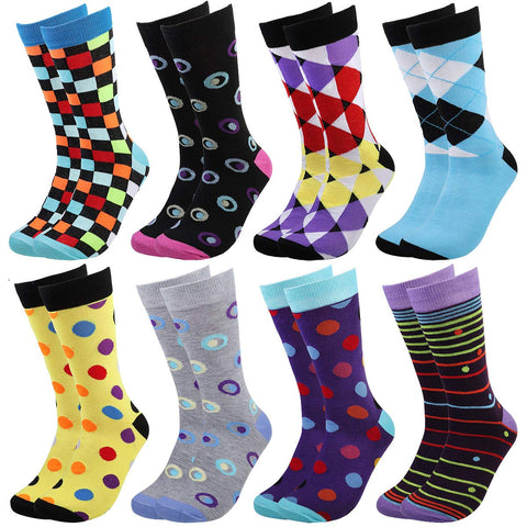 Falari Men Colorful Funny Novelty Crazy Combed Casual Dress Socks (8-pack 934)