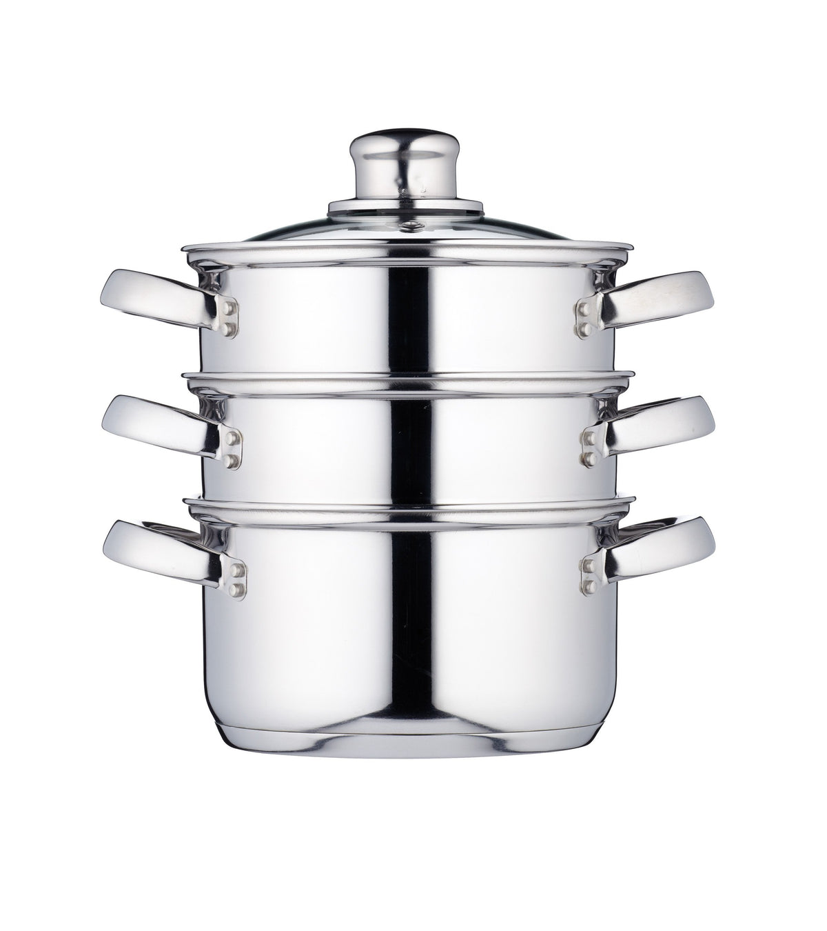 KitchenCraft KCCVSTEAM16 3 Tier Food Steamer Pan/Stock Pot in Gift Box, Induction Safe, Stainless Steel, 16 cm