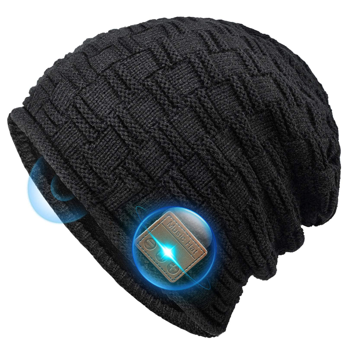 Gifts for Men Bluetooth Beanie Hat - Secret Santa Gifts Christmas Stocking Fillers for Men Teenagers Cool Stuff Music Gifts Tech Gadgets, Hat with Headphones Christmas Eve Box Fillers, Black, Large