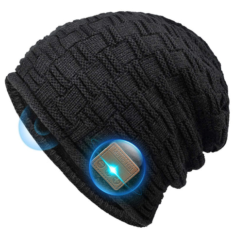 Gifts for Men Bluetooth Beanie Hat - Secret Santa Gifts Christmas Stocking Fillers for Men Teenagers Cool Stuff Music Gifts Tech Gadgets, Hat with Headphones Christmas Eve Box Fillers, Black, Large