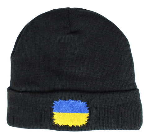 TeddyTs Mens Ukraine Flag Thermal Sports Black Beanie Hat, One Size