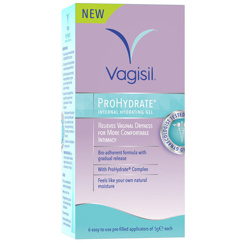 VAGISIL ProHydrate Internal Hydrating Gel, Relieves l Dryness for More Comfortable Intimacy with Hyaluronic Acid to Hydrate and Retain Moisture, Hormone Free, 6 x 5 g Applicators
