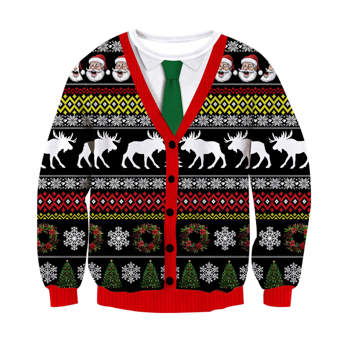 Loveternal Mens Women Ugly Christmas Pullover Sweatshirts 3D Fake Two Piece Chest Hair Print Xmas Alpaca Long Sleeve Crew Neck Sweater Funny Tops Jumpers S