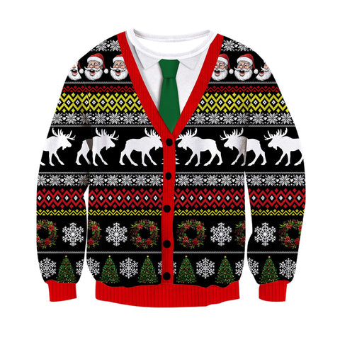 Loveternal Mens Women Ugly Christmas Pullover Sweatshirts 3D Fake Two Piece Chest Hair Print Xmas Alpaca Long Sleeve Crew Neck Sweater Funny Tops Jumpers S