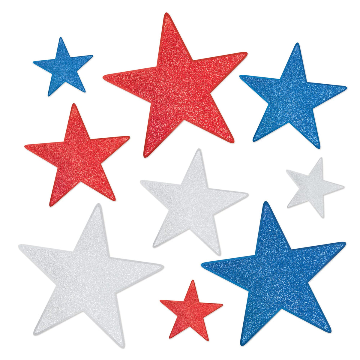 Glittered Foil Assorted Red, Silver & Blue Star Cutouts