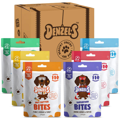 Denzel's Bites, Natural Dog Treats - Soft Baked Dog Training Treats - Variety Pack - Mix of Healthy Dog Treats,100 g (Pack of 6)