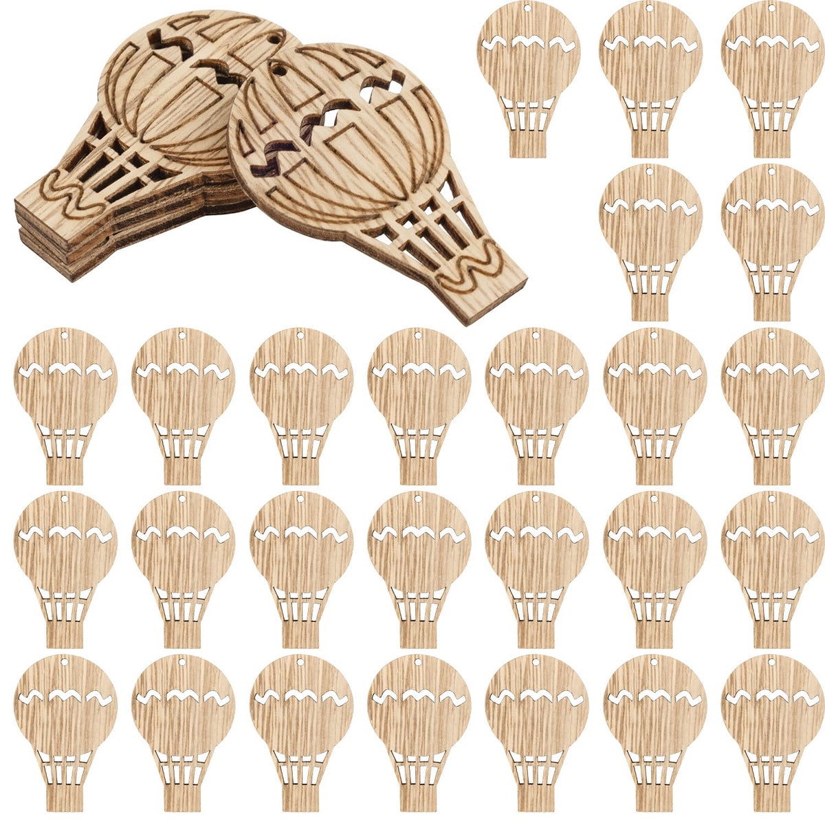 Framendino, 30 Pack Mini Wooden Air Balloon Cutout Unfinished Wood Pieces Rustic Wooden Slices Embellishment Hot Air Balloon Cutouts for DIY Craft Home Party Decoration